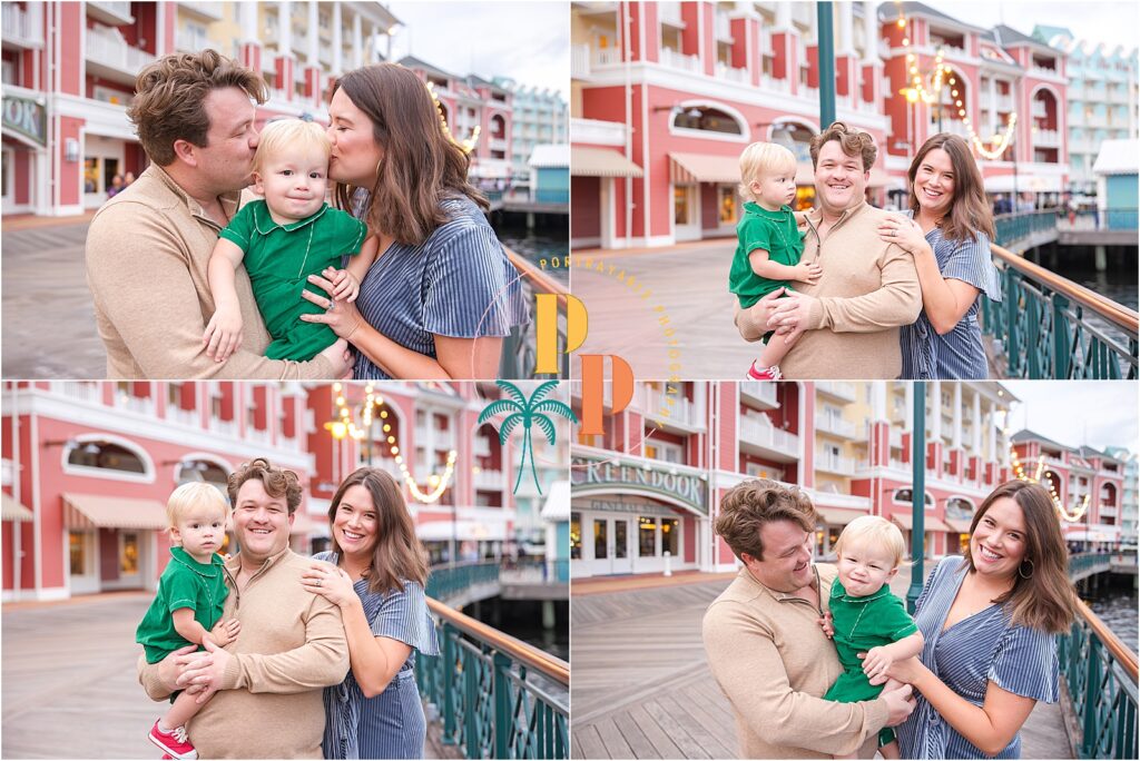 Christmas joy radiates as [Your Family Name] strikes a pose at Disney's BoardWalk Resort, turning family portraits into a magical holiday spectacle filled with love and merriment.