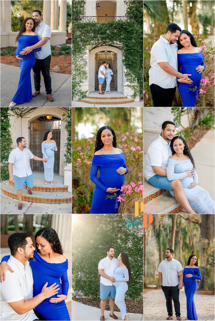 "Joyful maternity photoshoot captured by a professional maternity photographer near me in Orlando. Radiant couple embraces the beauty of pregnancy amidst the scenic backdrop of a local Orlando park."