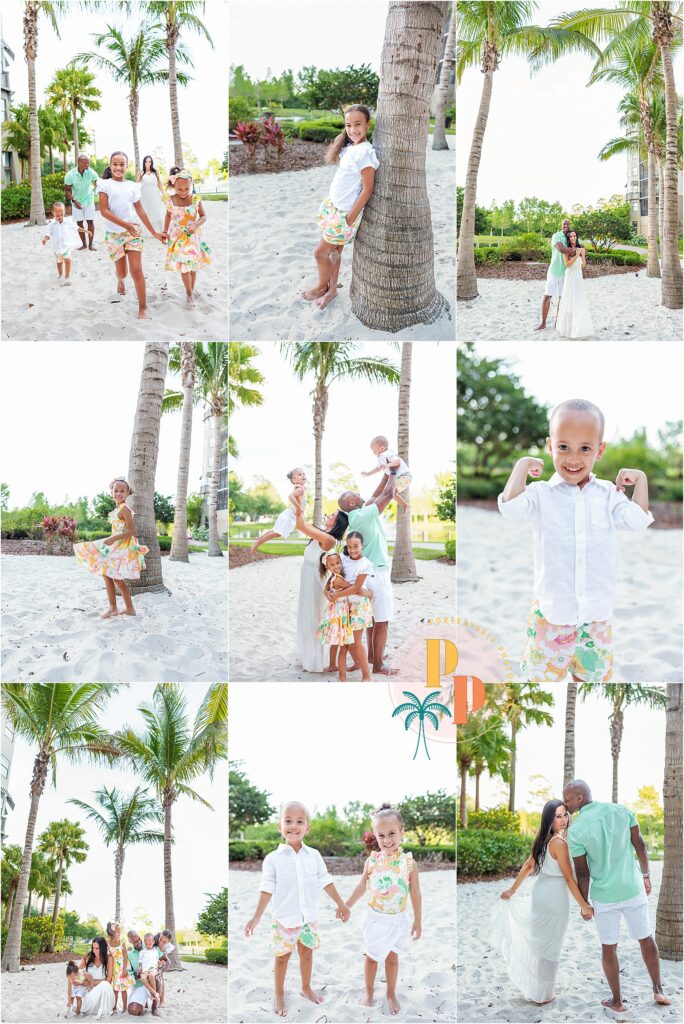 In the heart of Orlando, family portraits at The Grove Resort showcase the love and laughter amidst swaying palm trees, encapsulating the essence of a magical and memorable experience.