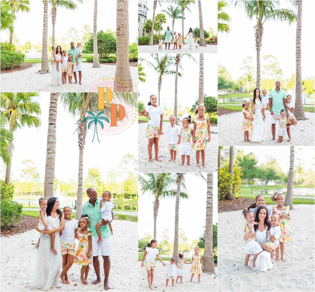 Capturing the warmth of family bonds against the scenic backdrop of The Grove Resort Orlando's palm tree area—a perfect blend of natural beauty and cherished moments.