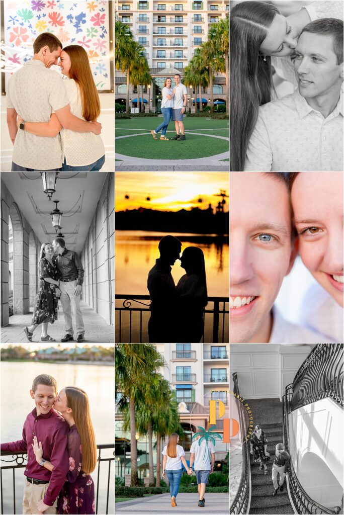 Expertly composed photograph showcasing the love and romance of an engaged couple at Gaylord Palms Orlando, masterfully captured by a seasoned engagement photographer.