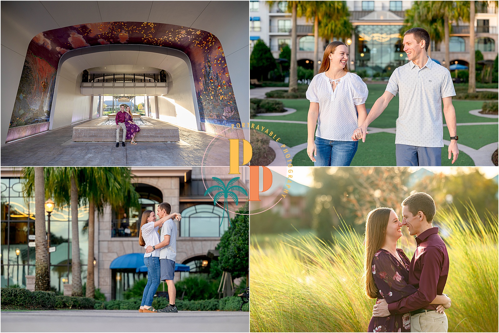 The couple shares a tender moment against the backdrop of Gaylord Palms Orlando's captivating scenery, expertly framed by the lens of a dedicated engagement photographer.