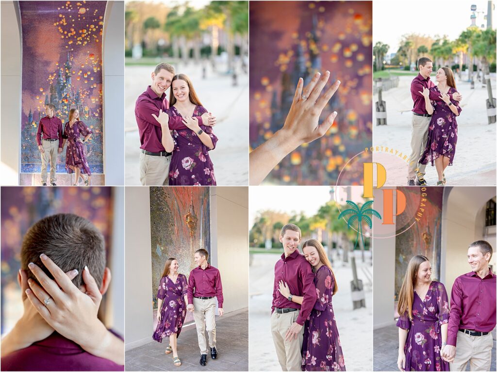 A candid moment of joy and laughter, perfectly preserved by a Gaylord Palms Orlando engagement photographer, as the couple celebrates their love in the resort's picturesque surroundings.