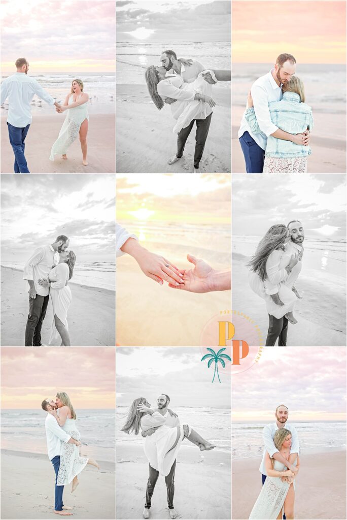 In the embrace of each other and the sunrise, the couple shares a heartfelt moment, framed by the vast expanse of the Atlantic Ocean stretching out behind them.