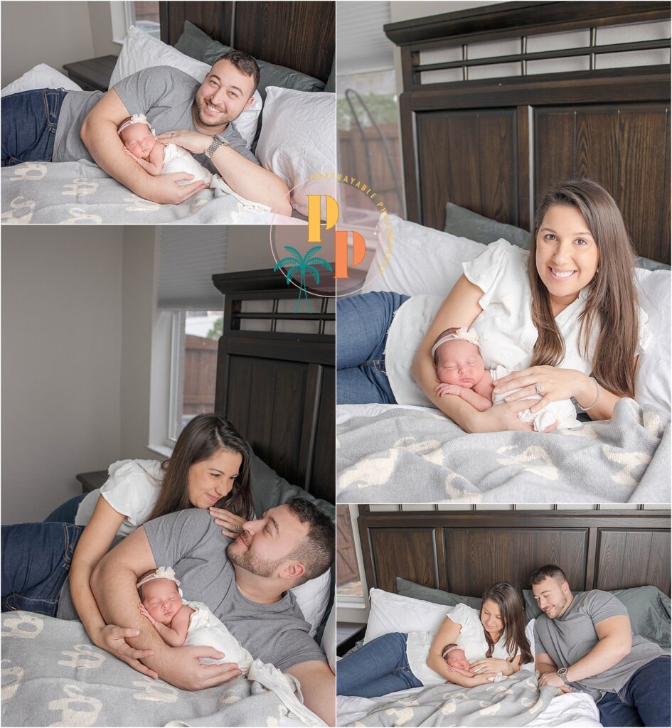 In-home newborn photography session in Orlando with our mobile studio, showcasing the warmth and love of a family in their own space.