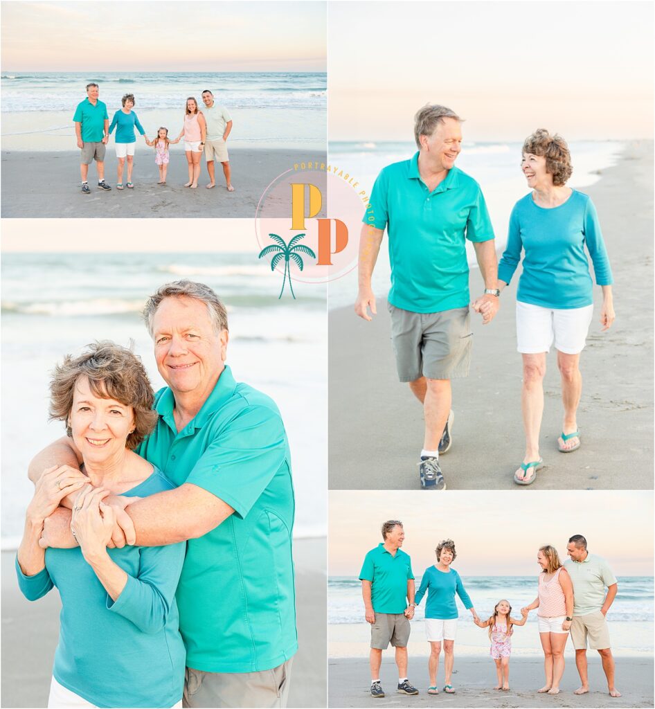 Grandparents share a tender moment by the ocean waves, beautifully photographed by a skilled professional near Cocoa Beach.