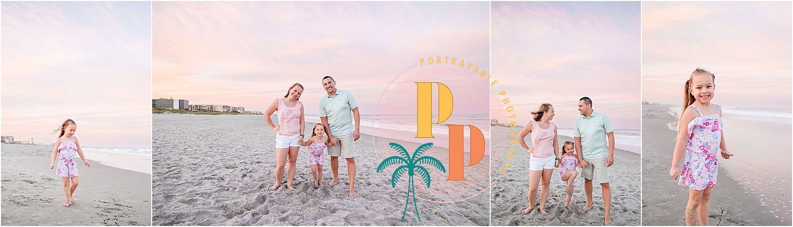 A family laughs together during a beachfront portrait session with a skilled photographer near Cocoa Beach.