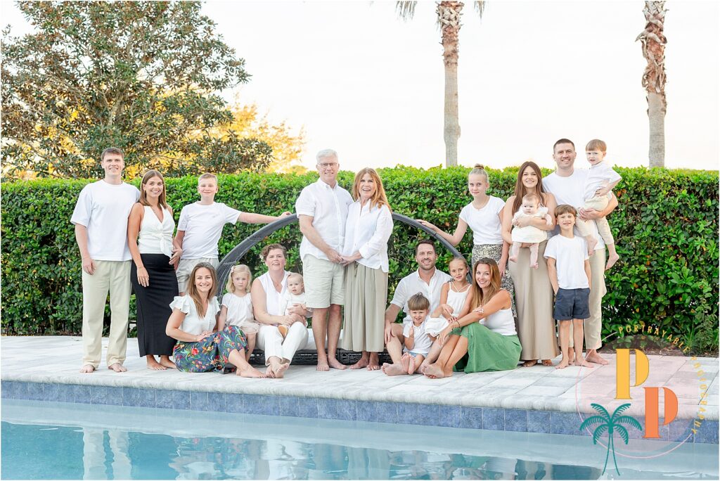 large extended family portrait Happy family reunion captured in a group photo at Reunion Resort vacation rental.