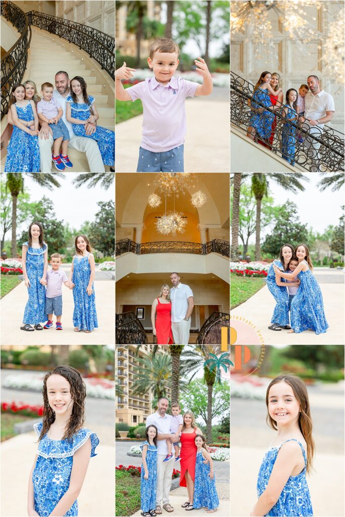 A candid shot of a family interacting and having fun during their photography session at Four Seasons Resort Orlando.