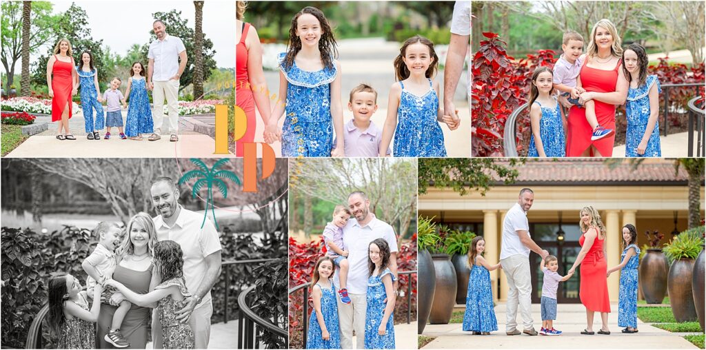 Kids playing and having fun while posing for a family photo at Four Seasons Resort Orlando.