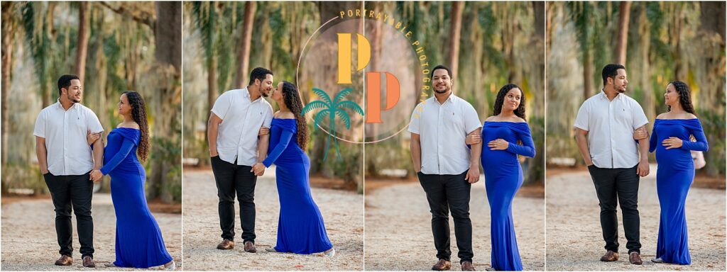 "Stylish maternity session in Orlando with a mother-to-be posing in a chic, tight-fitting dress."