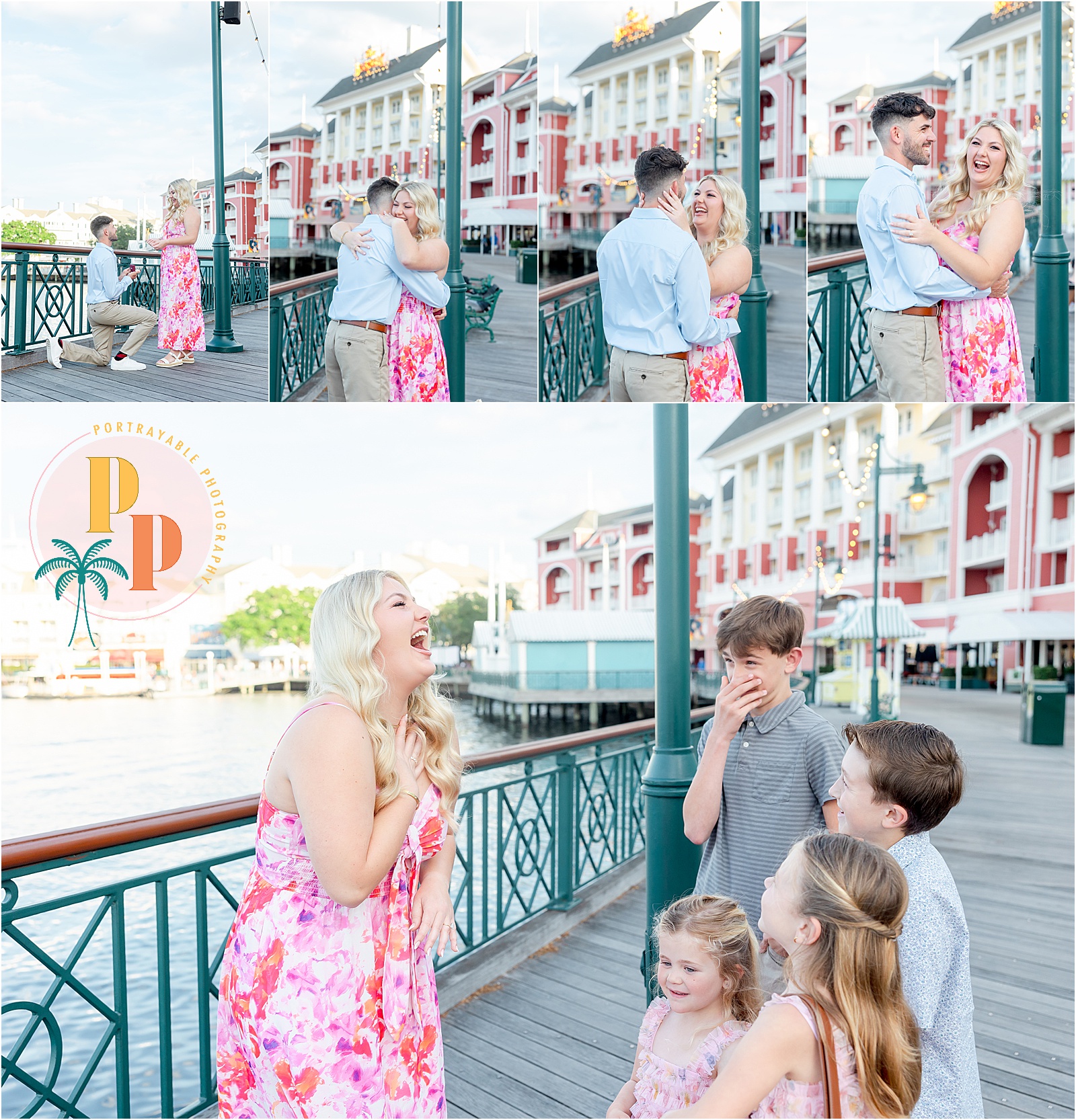 Couple celebrates during their proposal at Disney's boardwalk resort