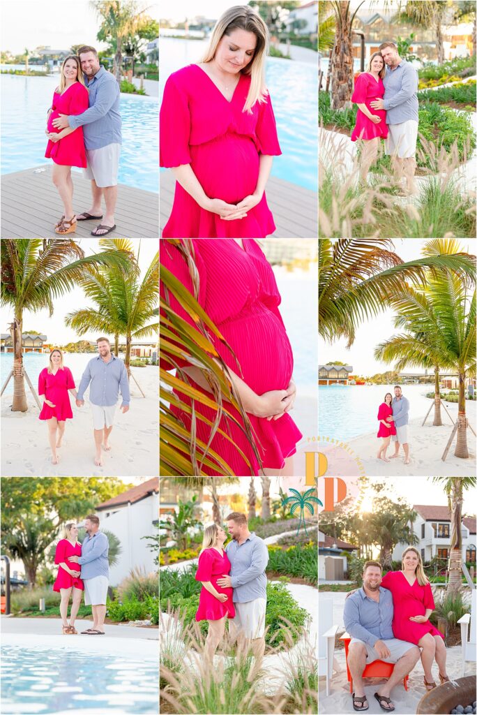 Couple embracing during a maternity session at Evermore Resort, Orlando.