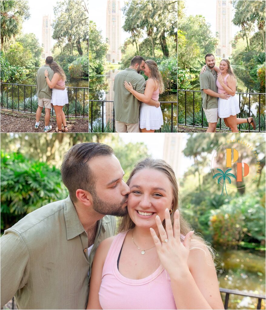 Surprise Proposal at Bok Tower Gardens near the iconic Reflection Pond