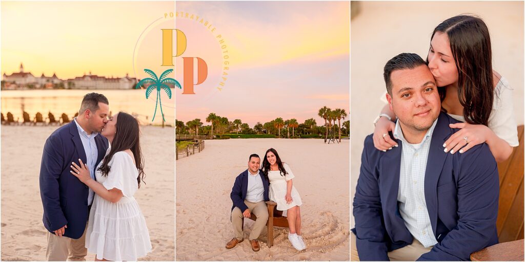 Groom proposing on the beach at Disney's Polynesian Resort