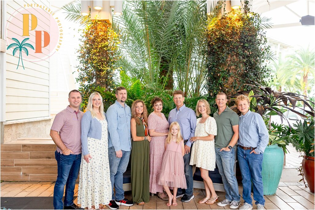 Family gathered for an indoor group photo at Margaritaville Resort. 