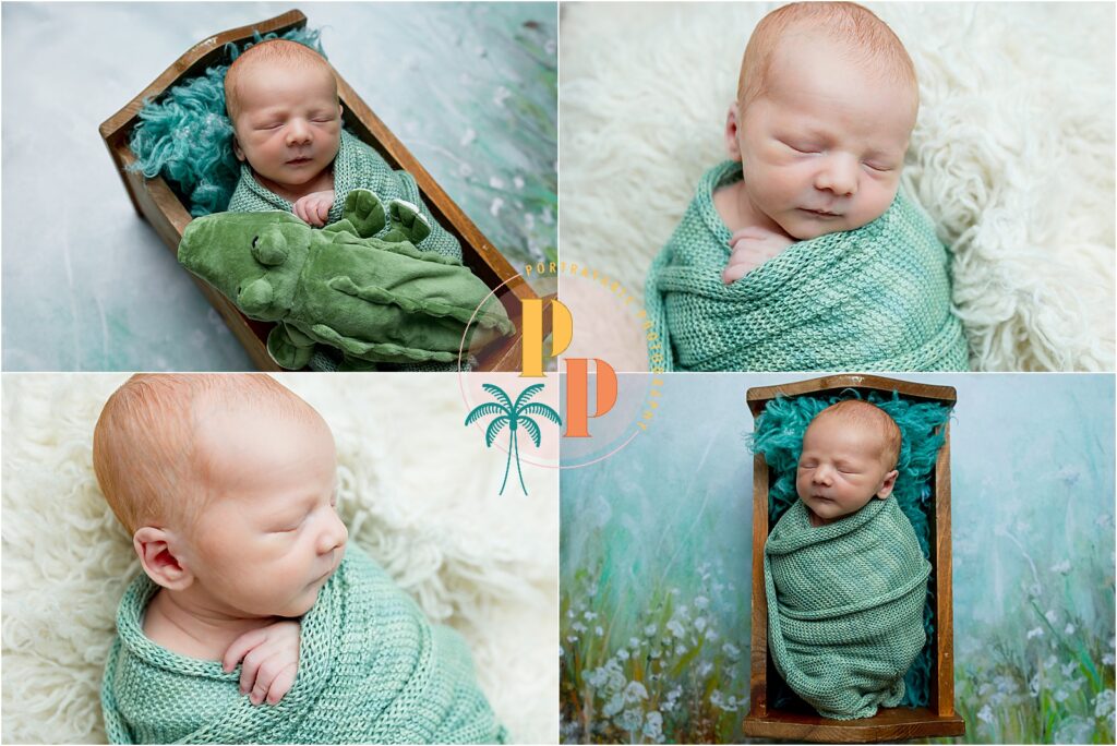 A close-up shot of a newborn's tiny hands and feet, with soft natural light illuminating the details, taken during an in-home newborn photography session.