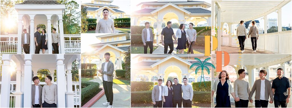 Family portrait at Disney’s BoardWalk Resort at sunset