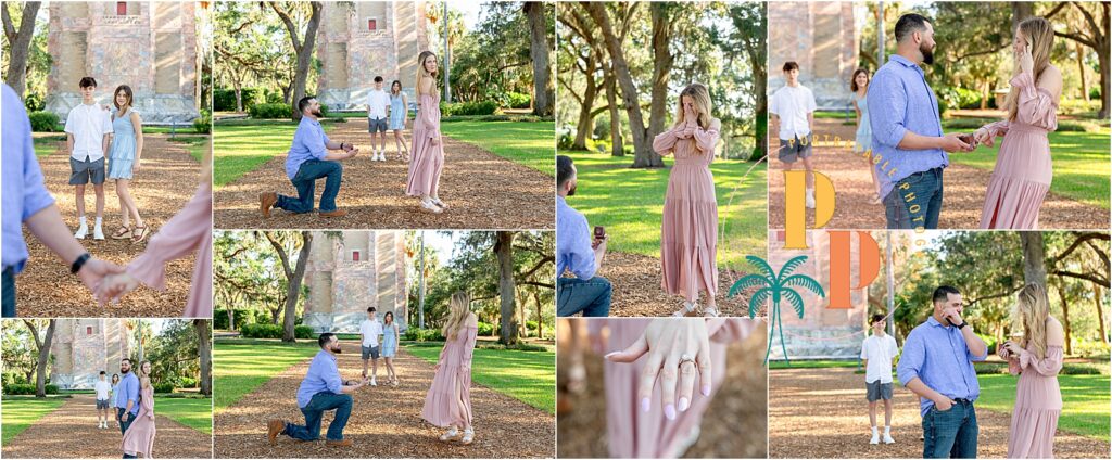 Surprise proposal at Bok Tower Gardens during a morning photo session