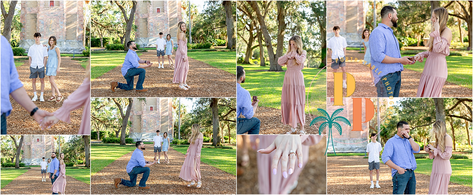 Surprise proposal at Bok Tower Gardens during a morning photo session