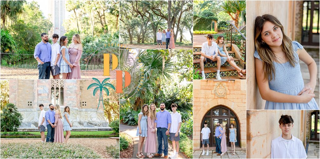 Natural portrait of family smiling after proposal at Bok Tower Gardens