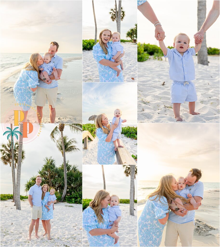 Relaxed family portrait on the beach with ocean view in Naples Florida