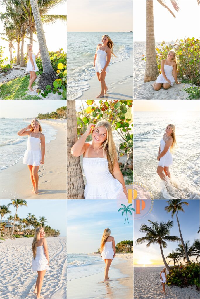 Senior girl laughing during beach photo session near Orlando