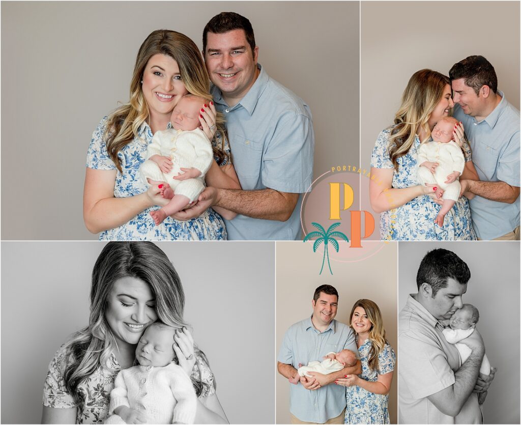 Newborn baby swaddled in neutral wrap during in-home photography session in Horizon West, FL.
