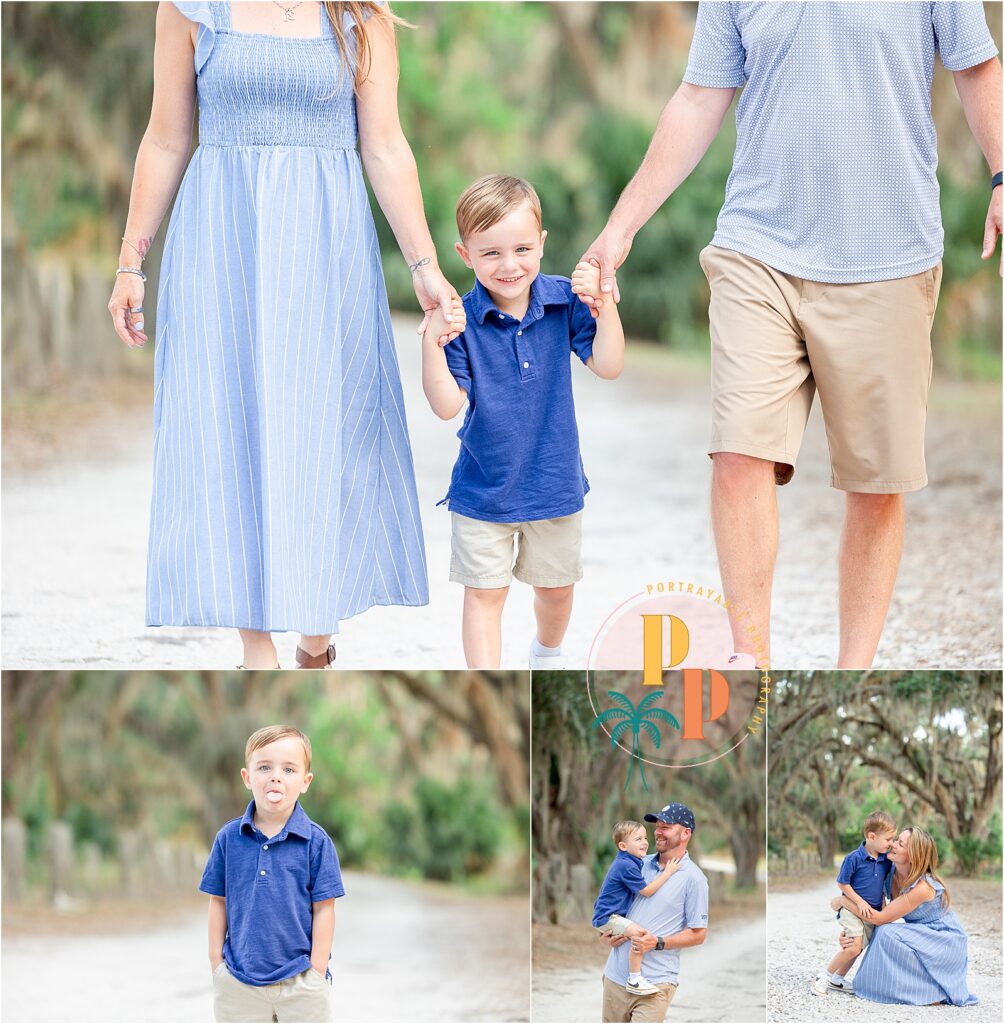 Candid photo of children running on the road at Johns Lake during a golden hour family shoot
