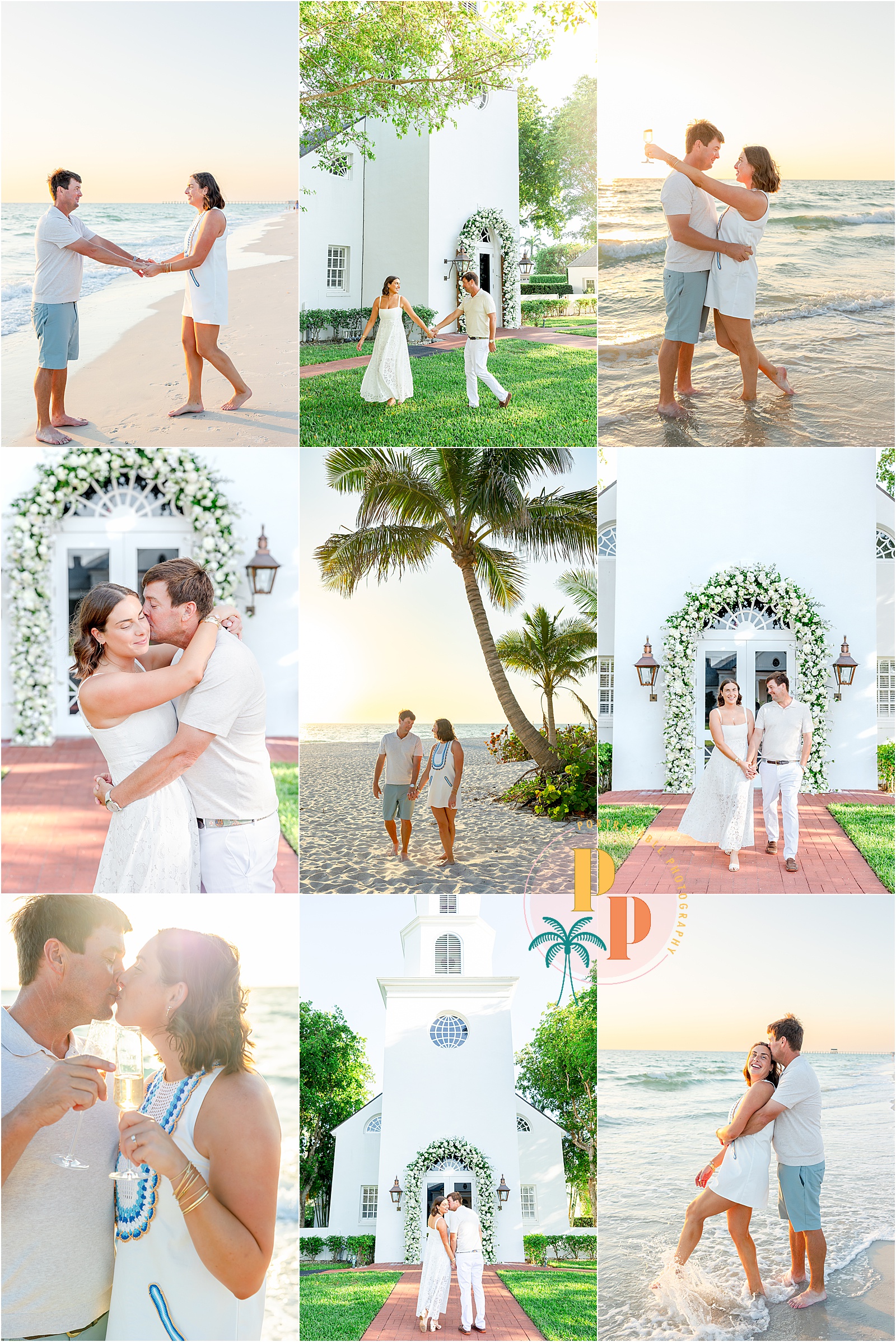Golden-hour photo of the couple looking into each other’s eyes on the beach