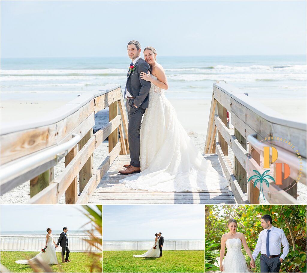 Wedding portraits with ocean breeze and beach grass in New Smyrna