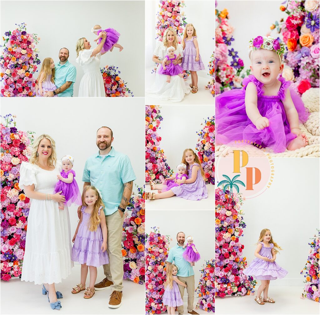 Kids sitting on rug laughing during indoor photo shoot.