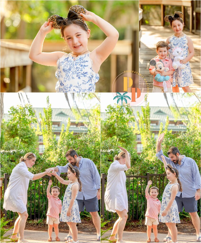Siblings laughing during mini session at Disney resort