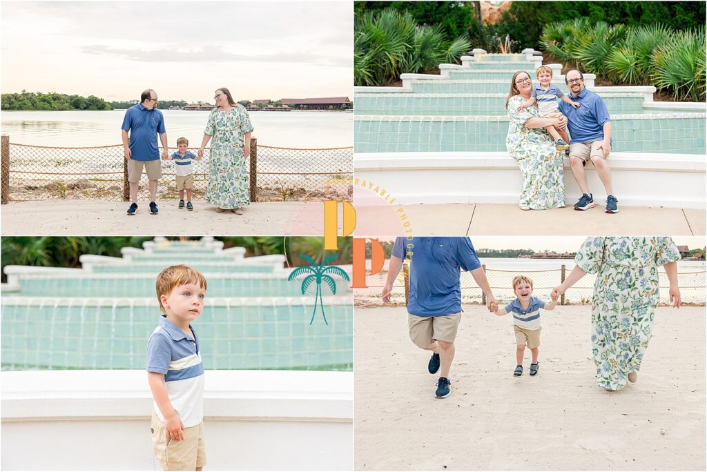 Family walking hand-in-hand during a mini session at Disney World