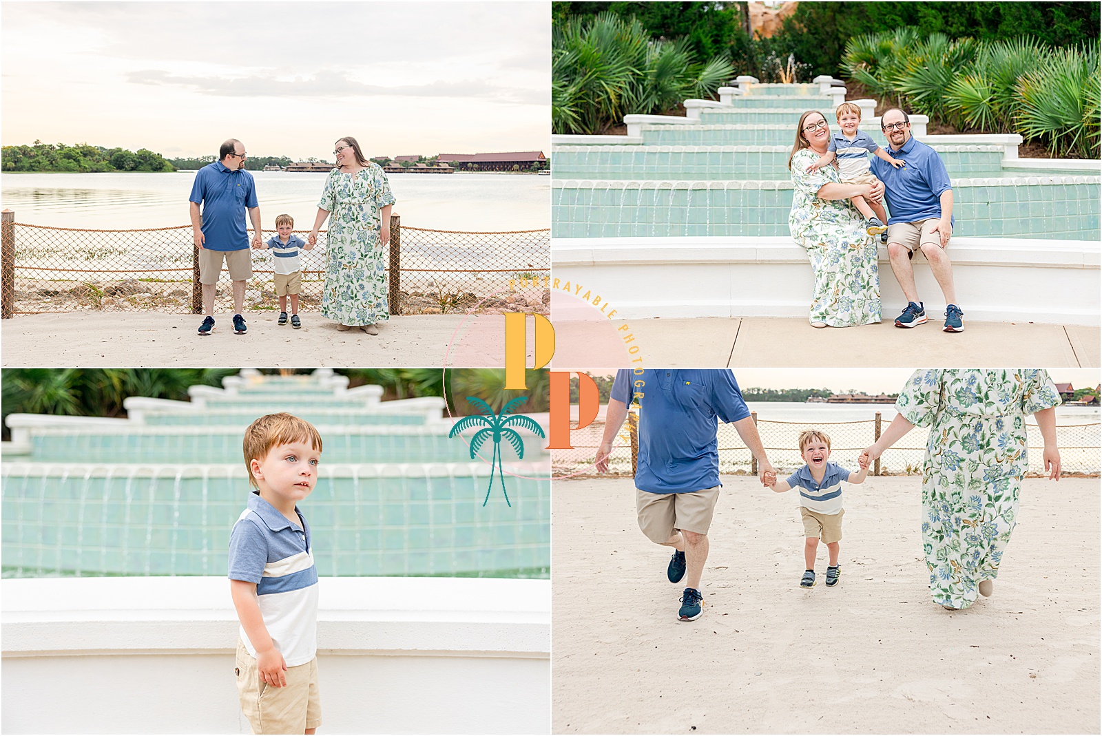 Family walking hand-in-hand during a mini session at Disney World