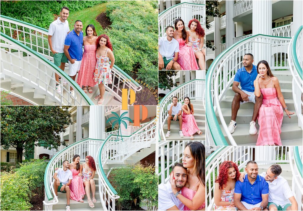 Outfit change: family in colorful clothes at Port Orleans French Quarter