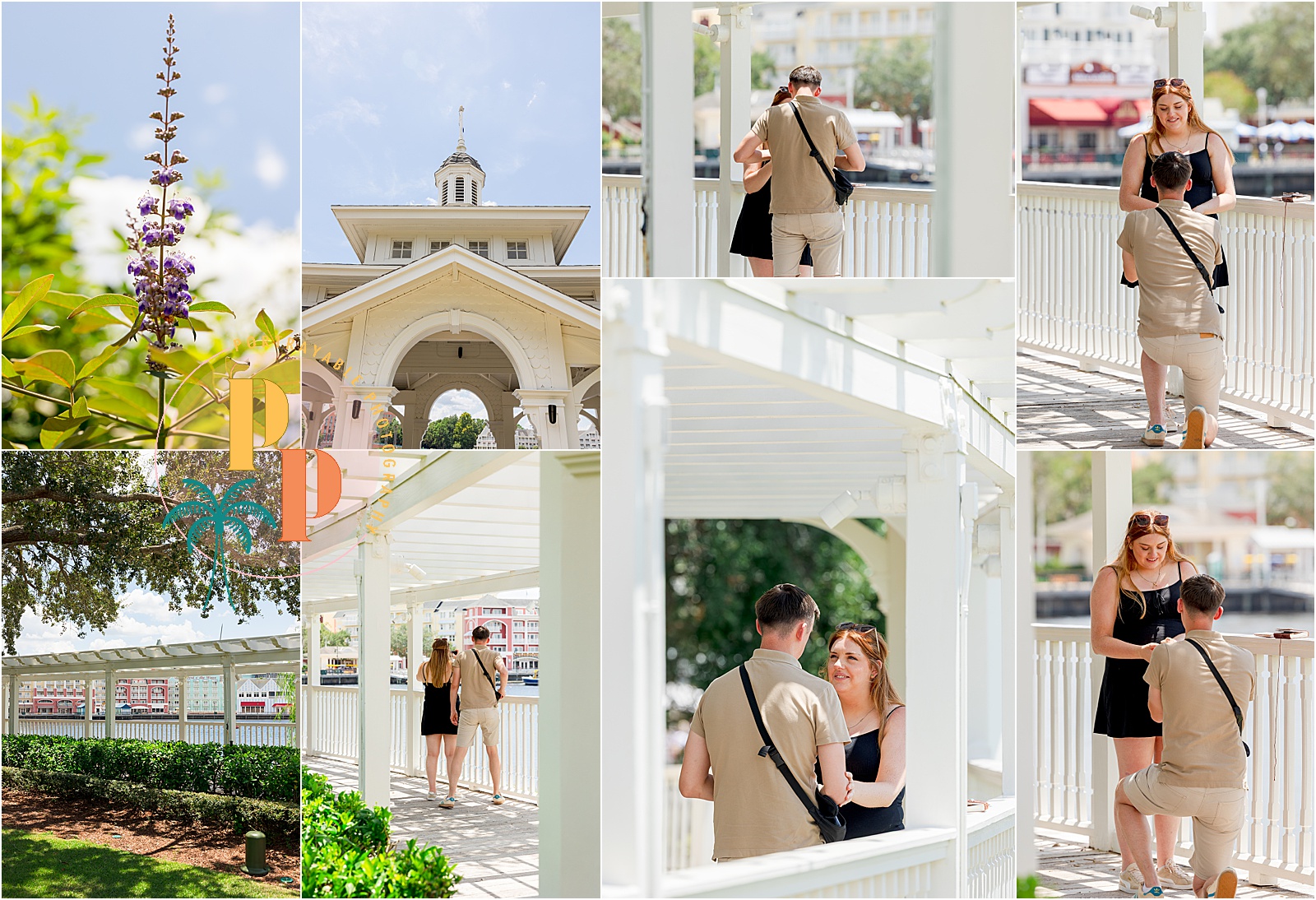 Romantic Disney BoardWalk Seabreeze Point proposal captured by Orlando engagement photographer.