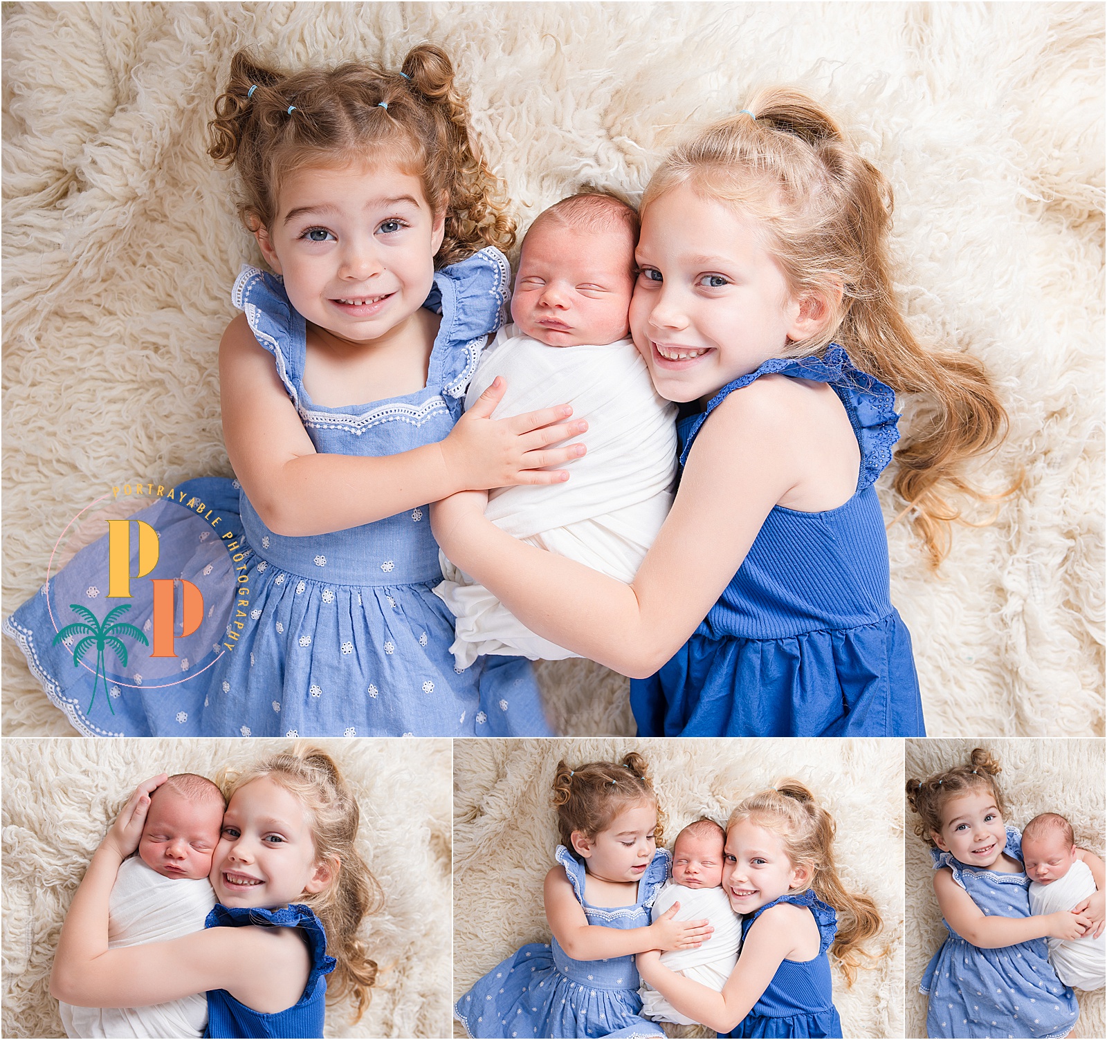 Orlando in-home newborn photographer capturing baby boy with two big sisters.