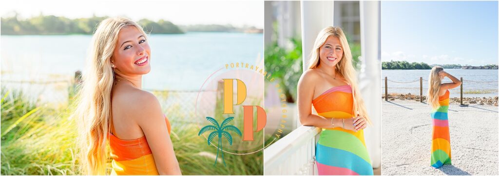 Senior portrait with tropical skirt in Orlando FL