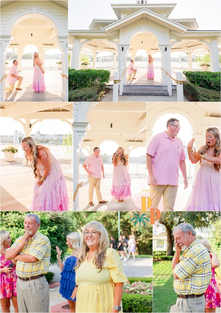 Orlando proposal photographer capturing couple at Disney BoardWalk