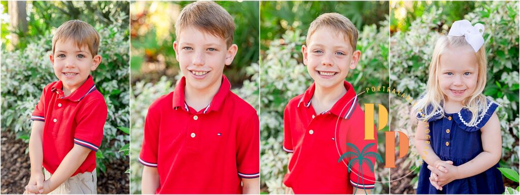 Patriotic red, white, and blue family portrait theme at Orange Lake Resort Orlando.