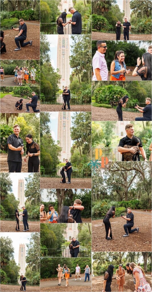 Engagement proposal in beautiful garden setting at bok tower gardens