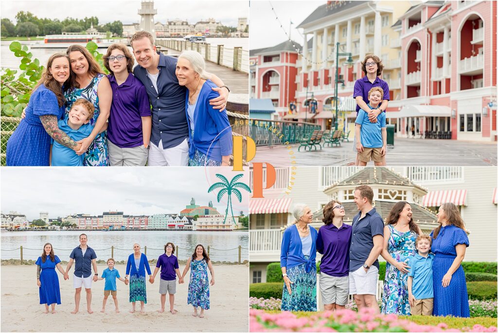 Family enjoying time near lighthouse at Disney's beach and yacht club during a photoshoot with portrayable photography