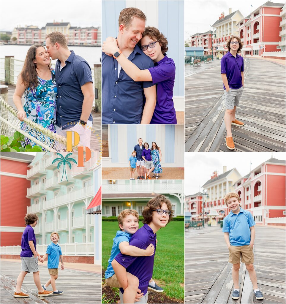 Family enjoying time at Disney resort during a photoshoot