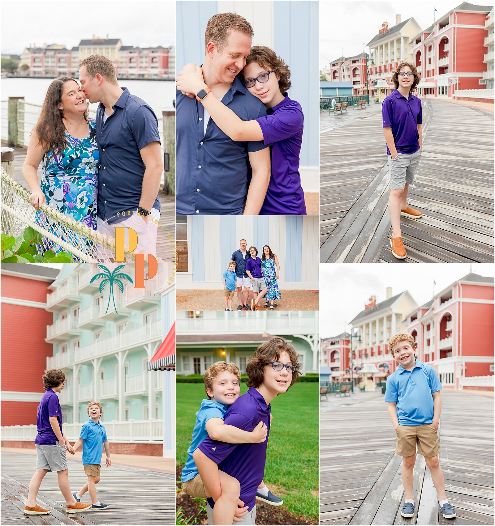 Family enjoying time at Disney resort during a photoshoot
