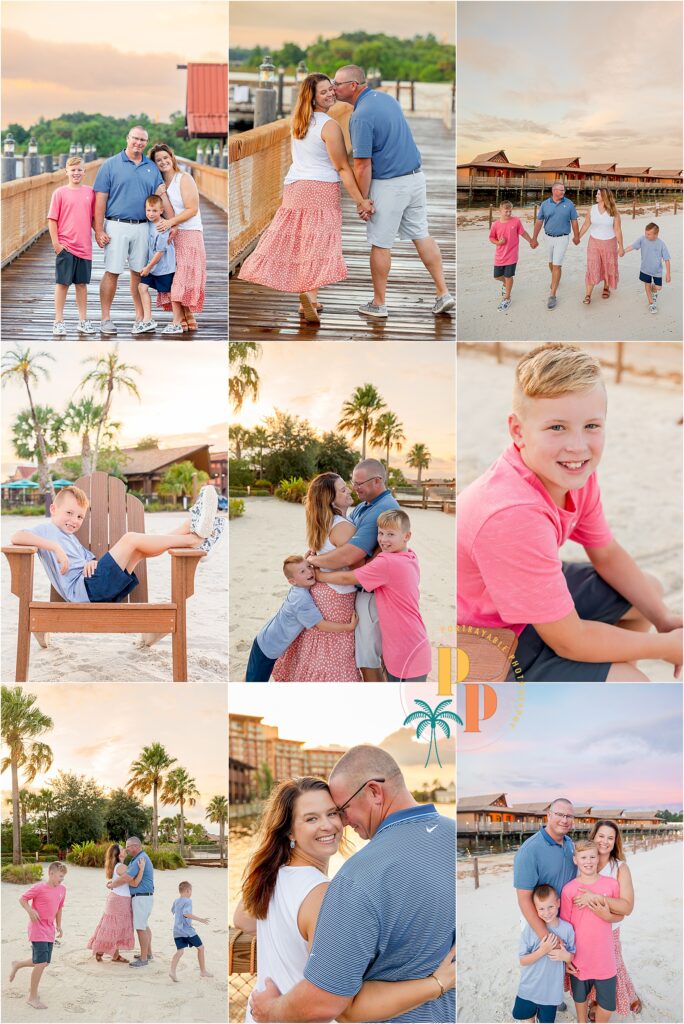 Family enjoying time together outdoors during a photoshoot at Disney's Polynesian resort