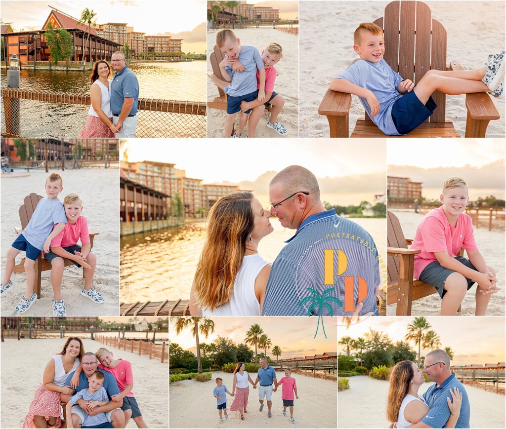 Family enjoying a beachside sunset together.