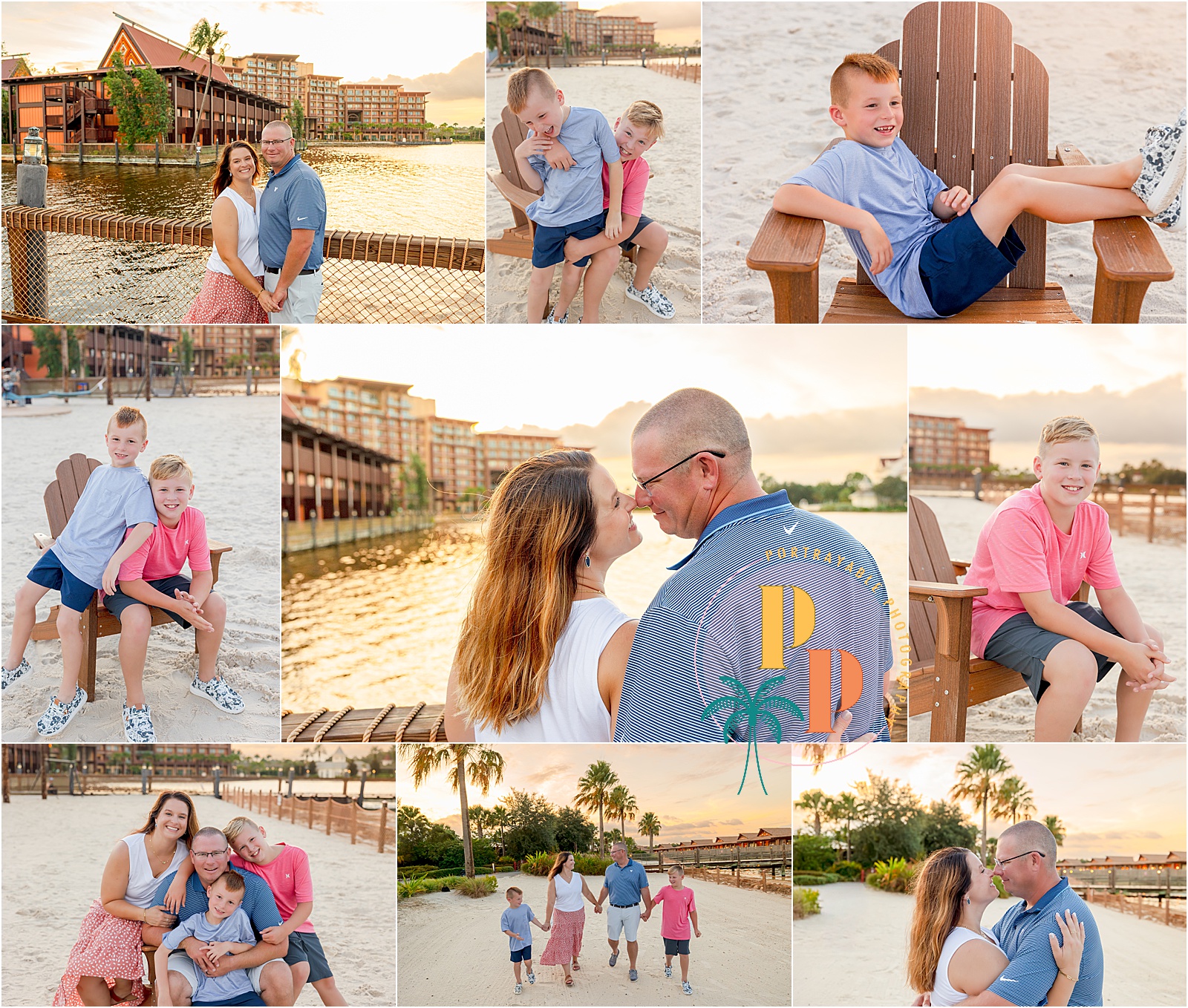 Family enjoying a beachside sunset together.