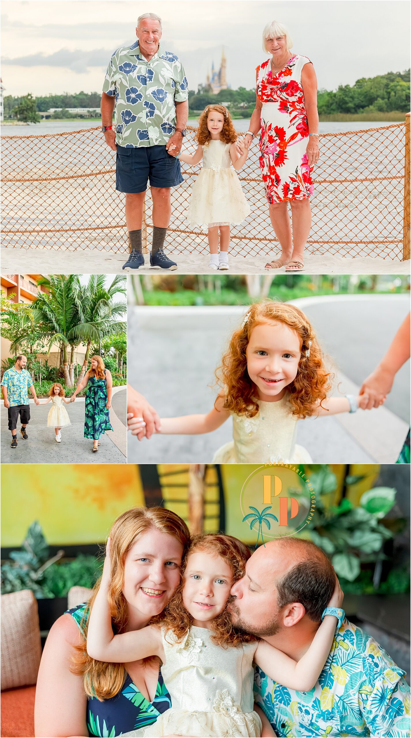 Family photoshoot in tropical setting at disney