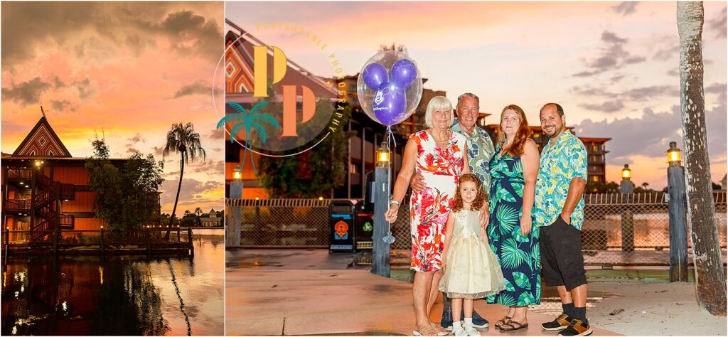 Family portrait at sunset resort Disneys Polynesian